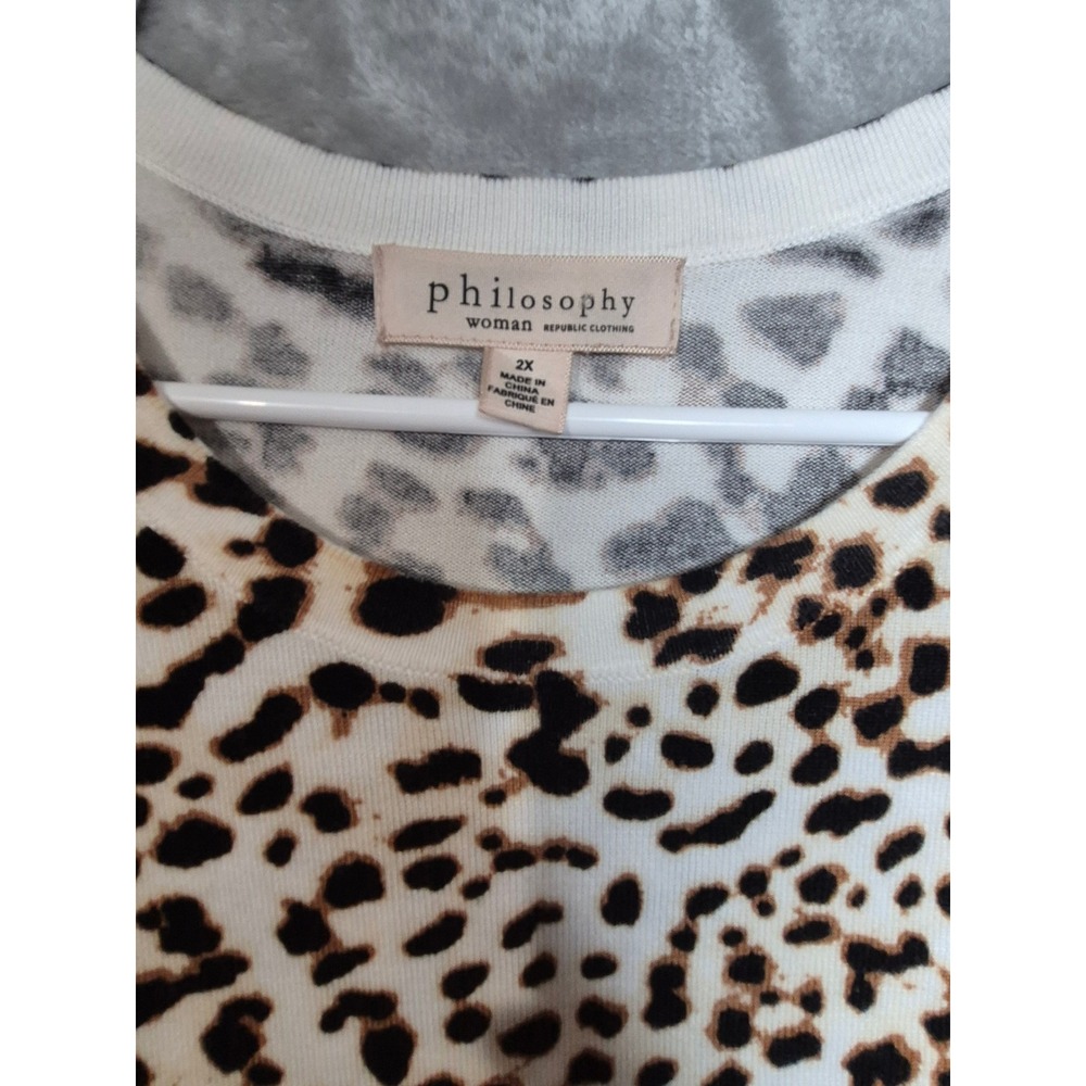 Philosophy Republic Clothing Leopard Print Knit Top Womens 2X Short Sleeve Tan - Picture 3 of 7